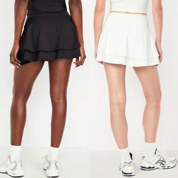 (2) OLD NAVY Active High-Waisted PowerSoft Skort Set Black & White Medium NEW - Picture 2 of 11